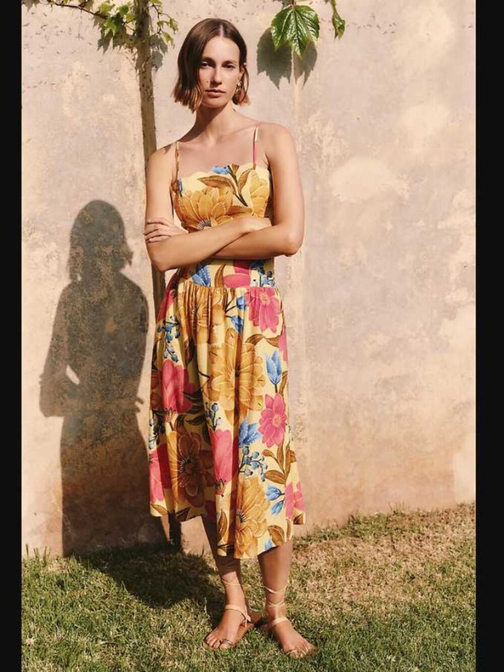 New L Farm Rio x Anthropologie linen blend midi dress in Floral Maria